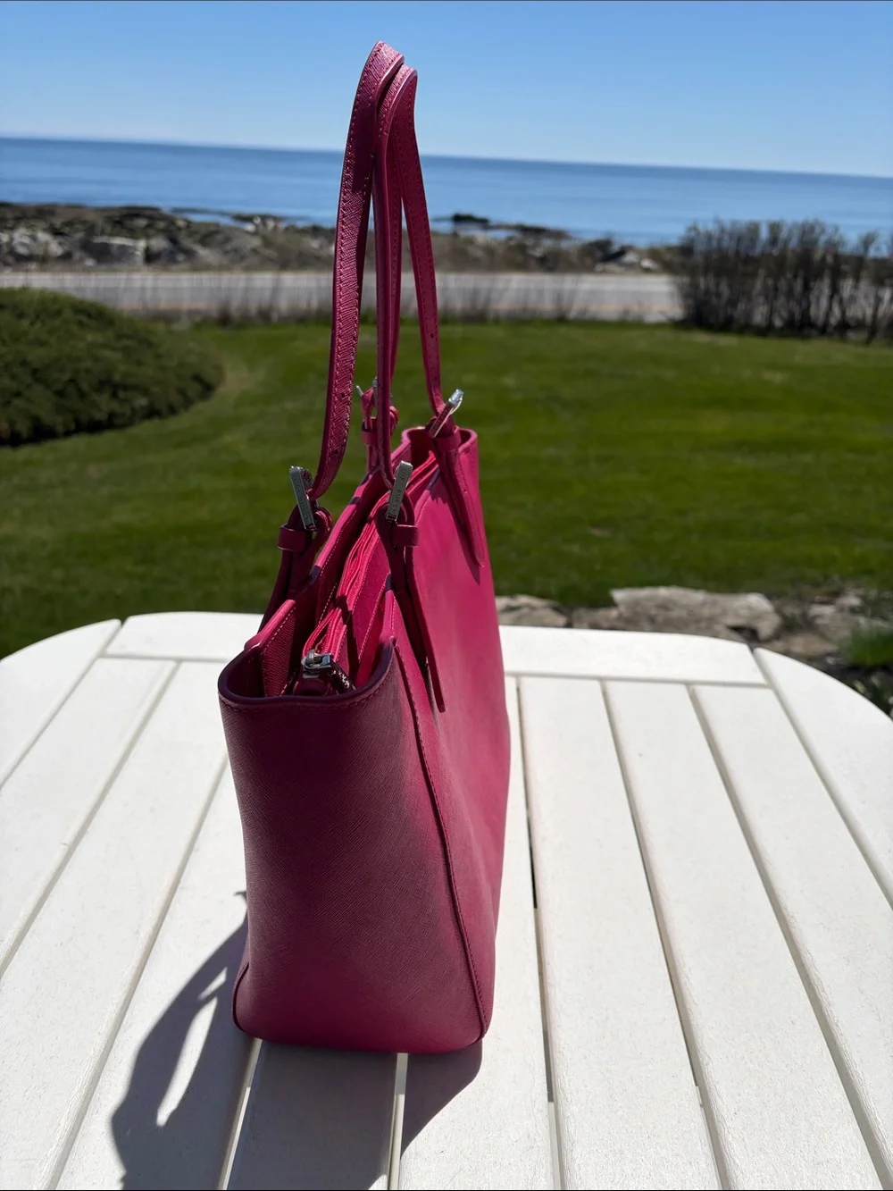 Tory Burch Magenta Leather Tote with Double Straps - Picture 3 of 16